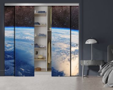 4 Panel Frameless Closet Glass Sliding Bypass Door With Digital Printing FSG4 - 2181