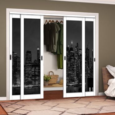 4 Leaf Handcrafted Bypass Sliding Closet Door Digital Printing HSSB- 2060