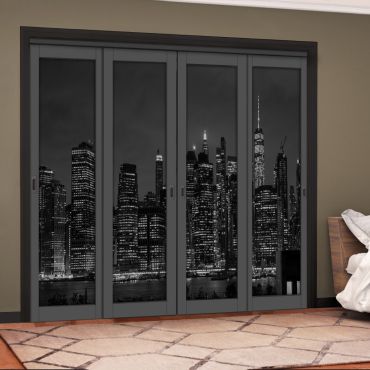 4 Leaf Handcrafted Bypass Sliding Painted Grey Closet Door Digital Printing HSSB- 2107