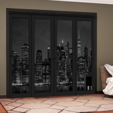 4 Leaf Handcrafted Bypass Sliding Painted Black Closet Door Digital Printing HSSB- 2084