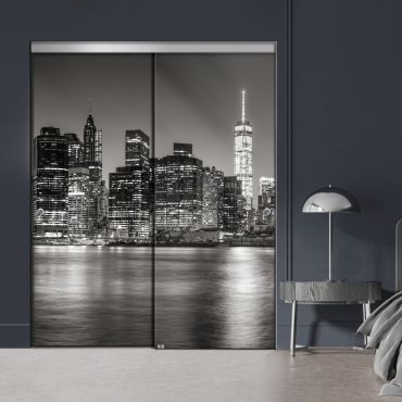 Frameless 2 Leaf Sliding Closet Bypass Digital Printing Glass Door with Hardware CGD - 2132