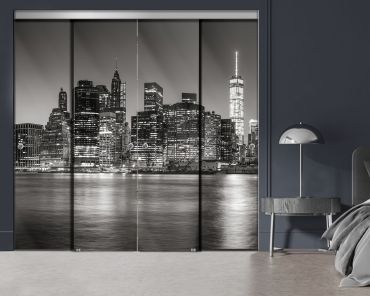 4 Panel Frameless Closet Glass Sliding Bypass Door With Digital Printing FSG4 - 2182