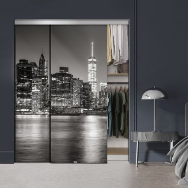 Frameless 2 Leaf Sliding Closet Bypass Digital Printing Glass Door with Hardware CGD - 2132