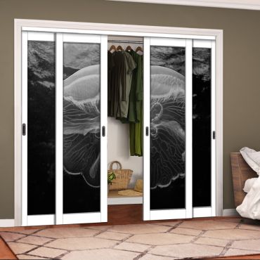 4 Leaf Handcrafted Bypass Sliding Closet Door Digital Printing HSSB- 2061