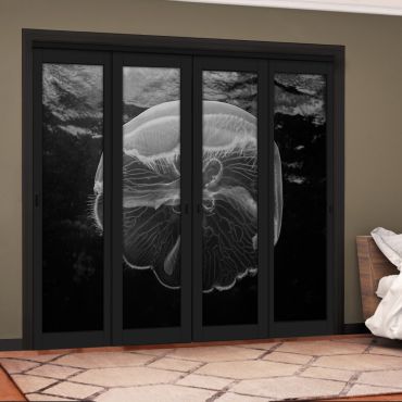 4 Leaf Handcrafted Bypass Sliding Painted Black Closet Door Digital Printing HSSB- 2085