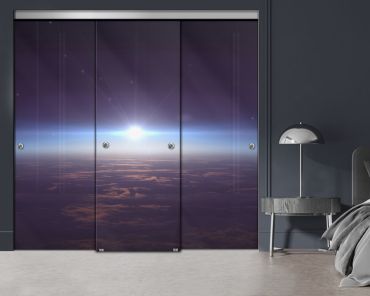 3 Panel Frameless Closet Glass Sliding Digital Printing Bypass Door FSG3-2158