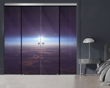 4 Panel Frameless Closet Glass Sliding Bypass Door With Digital Printing FSG4 - 2183