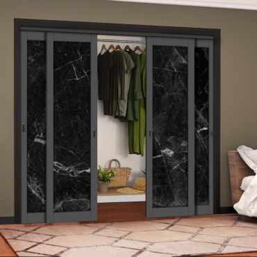 4 Leaf Handcrafted Bypass Sliding Painted Grey Closet Door Digital Printing HSSB- 2109