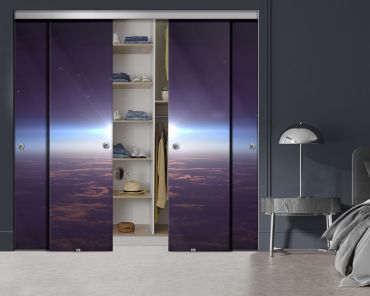 4 Panel Frameless Closet Glass Sliding Bypass Door With Digital Printing FSG4 - 2183