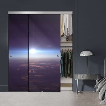 Frameless 2 Leaf Sliding Closet Bypass Digital Printing Glass Door with Hardware CGD - 2133