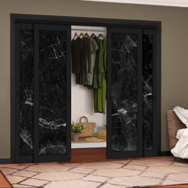 4 Leaf Handcrafted Bypass Sliding Painted Black Closet Door Digital Printing HSSB- 2086