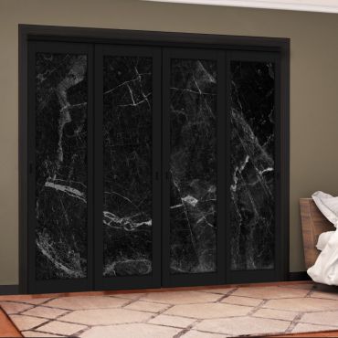 4 Leaf Handcrafted Bypass Sliding Painted Black Closet Door Digital Printing HSSB- 2086