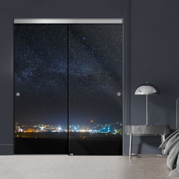 Frameless 2 Leaf Sliding Closet Bypass Digital Printing Glass Door with Hardware CGD - 2134