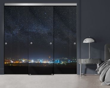 3 Panel Frameless Closet Glass Sliding Digital Printing Bypass Door FSG3-2159