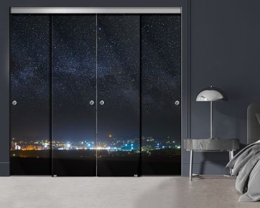 4 Panel Frameless Closet Glass Sliding Bypass Door With Digital Printing FSG4 - 2184