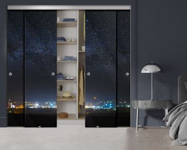 4 Panel Frameless Closet Glass Sliding Bypass Door With Digital Printing FSG4 - 2184