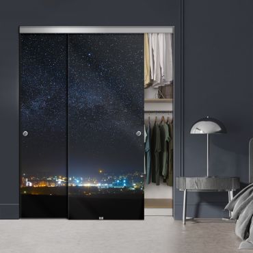 Frameless 2 Leaf Sliding Closet Bypass Digital Printing Glass Door with Hardware CGD - 2134