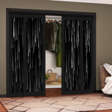 4 Leaf Handcrafted Bypass Sliding Painted Black Closet Door Digital Printing HSSB- 2087
