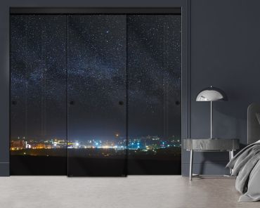 3 Panel Frameless Closet Glass Sliding Digital Printing Bypass Door FSG3-2159