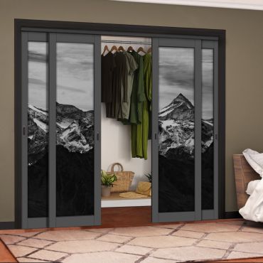 4 Leaf Handcrafted Bypass Sliding Painted Grey Closet Door Digital Printing HSSB- 2111
