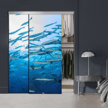 Frameless 2 Leaf Sliding Closet Bypass Digital Printing Glass Door with Hardware CGD - 2135