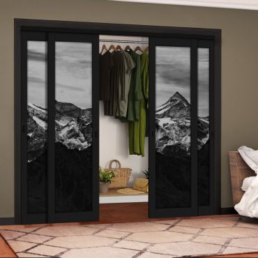 4 Leaf Handcrafted Bypass Sliding Painted Black Closet Door Digital Printing HSSB- 2088
