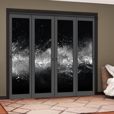 4 Leaf Handcrafted Bypass Sliding Painted Grey Closet Door Digital Printing HSSB- 2112