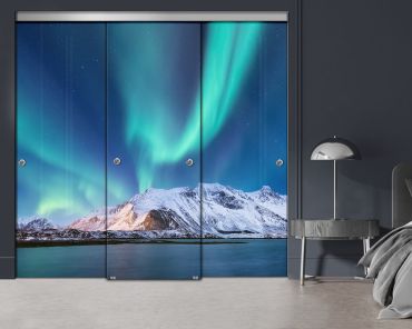 3 Panel Frameless Closet Glass Sliding Digital Printing Bypass Door FSG3-2161