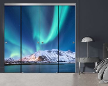 4 Panel Frameless Closet Glass Sliding Bypass Door With Digital Printing FSG4 - 2186