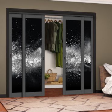 4 Leaf Handcrafted Bypass Sliding Painted Grey Closet Door Digital Printing HSSB- 2112