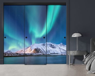 3 Panel Frameless Closet Glass Sliding Digital Printing Bypass Door FSG3-2161