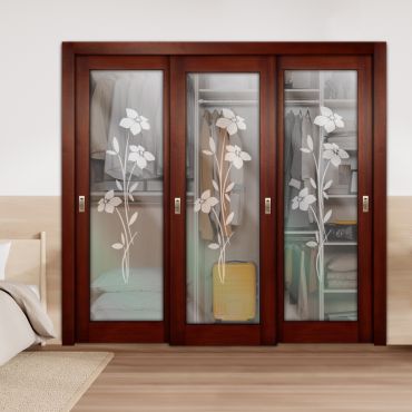 3 Leaf Premium Line Bypass Sliding Closet Door with Glass Insert & Frosted Design PBS3-1677
