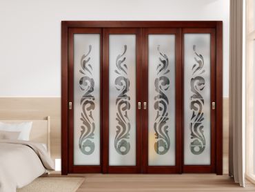 4 Leaf Premium Line Bypass Sliding Closet Door with Glass Insert & Frosted Design PBSW-1712