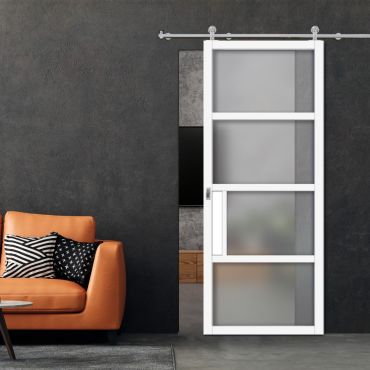 Loft Style Sliding Barn Door with Glass Panel LSBD-1414