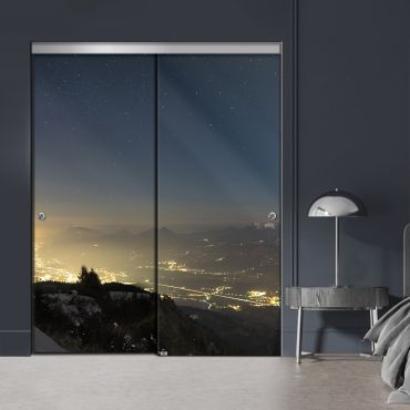 Frameless 2 Leaf Sliding Closet Bypass Digital Printing Glass Door with Hardware CGD - 2137