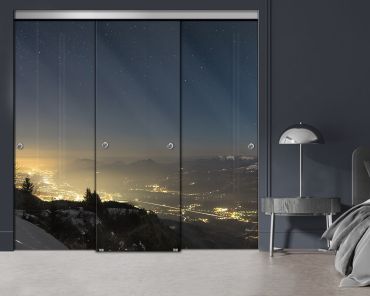 3 Panel Frameless Closet Glass Sliding Digital Printing Bypass Door FSG3-2162