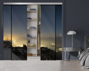 4 Panel Frameless Closet Glass Sliding Bypass Door With Digital Printing FSG4 - 2187