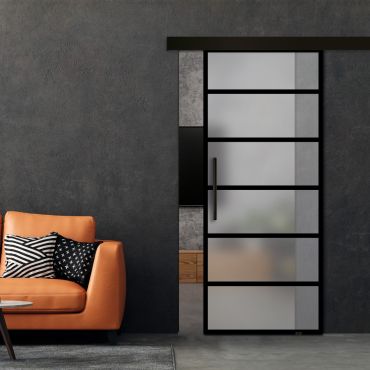 Frameless Sliding Barn Door Industrial Style with Black Hardware (Complete Kit) FSBDI-1397