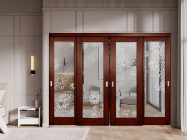 4 Leaf Premium Line Bypass Sliding Closet Door with Mirror Insert & Frosted Design SCD-1636