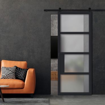 Loft Style Sliding Barn Door with Glass Panel LSBD-1414