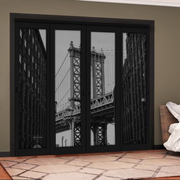 4 Leaf Handcrafted Bypass Sliding Painted Black Closet Door Digital Printing HSSB- 2089