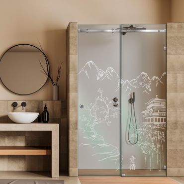 Frameless Sliding Glass Shower Door with Frosted Design FSGS - 2263