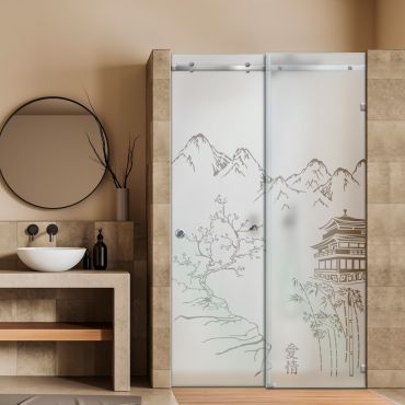 Frameless Sliding Glass Shower Door with Frosted Design FSGS - 2263