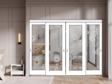 4 Leaf Premium Line Bypass Sliding Closet Door with Mirror Insert & Frosted Design SCD-1636