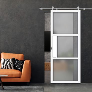 Loft Style Sliding Barn Door with Glass Panel LSBD-1415