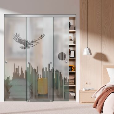 3 Panel Frameless Closet Glass Sliding Bypass Door Fsg3-1541