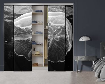 4 Panel Frameless Closet Glass Sliding Bypass Door With Digital Printing FSG4 - 2188