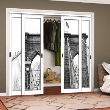 4 Leaf Handcrafted Bypass Sliding Closet Door Digital Printing HSSB- 2067