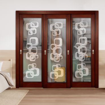 3 Leaf Premium Line Bypass Sliding Closet Door with Glass Insert & Frosted Design PBS3-1679
