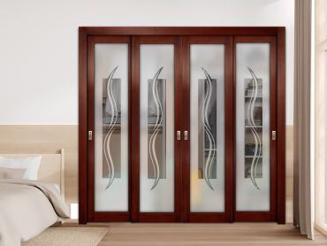 4 Leaf Premium Line Bypass Sliding Closet Door with Glass Insert & Frosted Design PBSW-1714